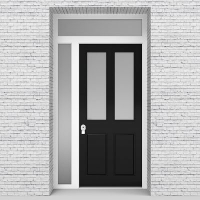 6.single Door With Left Side Panel And Transom Victorian 4 Panel With 2 Glass Panes Jet Black (ral9005)