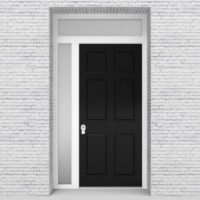 6.single Door With Left Side Panel And Transom Victorian 6 Panel Jet Black (ral9005)