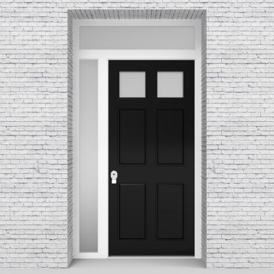 6.single Door With Left Side Panel And Transom Victorian 6 Panel With 2 Glass Panes Jet Black (ral9005)