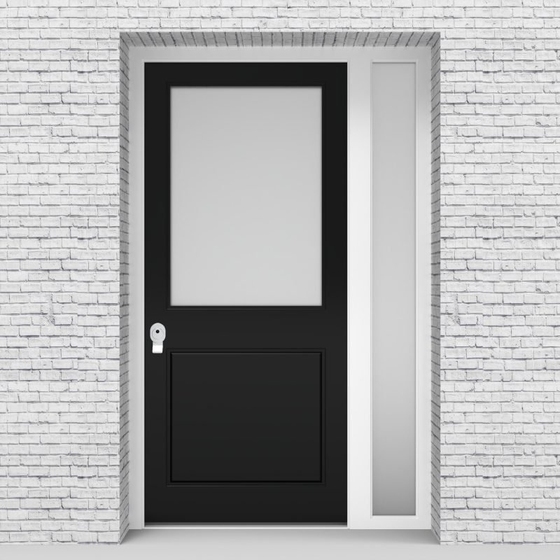 6.single Door With Right Side Panel 2 Panel With A Large Glass Pane Jet Black (ral9005)