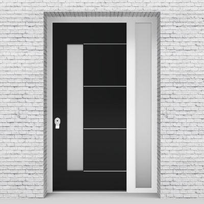 6.single Door With Right Side Panel 4 Aluminium Inlays With Lock Side Glass Jet Black (ral9005)