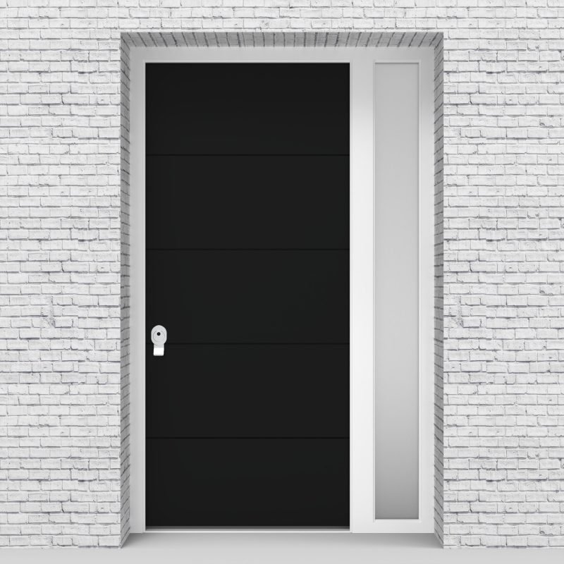6.single Door With Right Side Panel 4 Horizontal Lines Jet Black (ral9005)