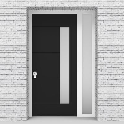 6.single Door With Right Side Panel 4 Horizontal Lines With Hinge Side Glass Jet Black (ral9005)