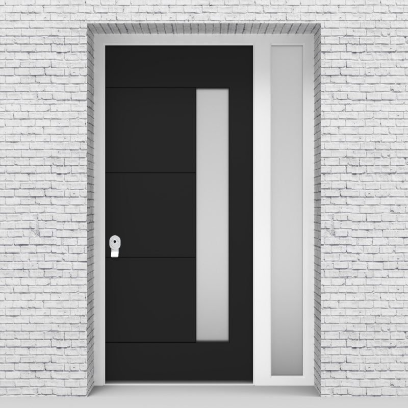 6.single Door With Right Side Panel 4 Horizontal Lines With Hinge Side Glass Jet Black (ral9005)