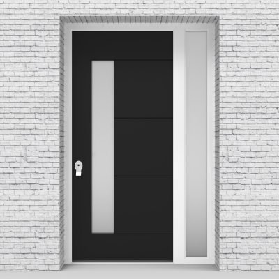 6.single Door With Right Side Panel 4 Horizontal Lines With Lock Side Glass Jet Black (ral9005)