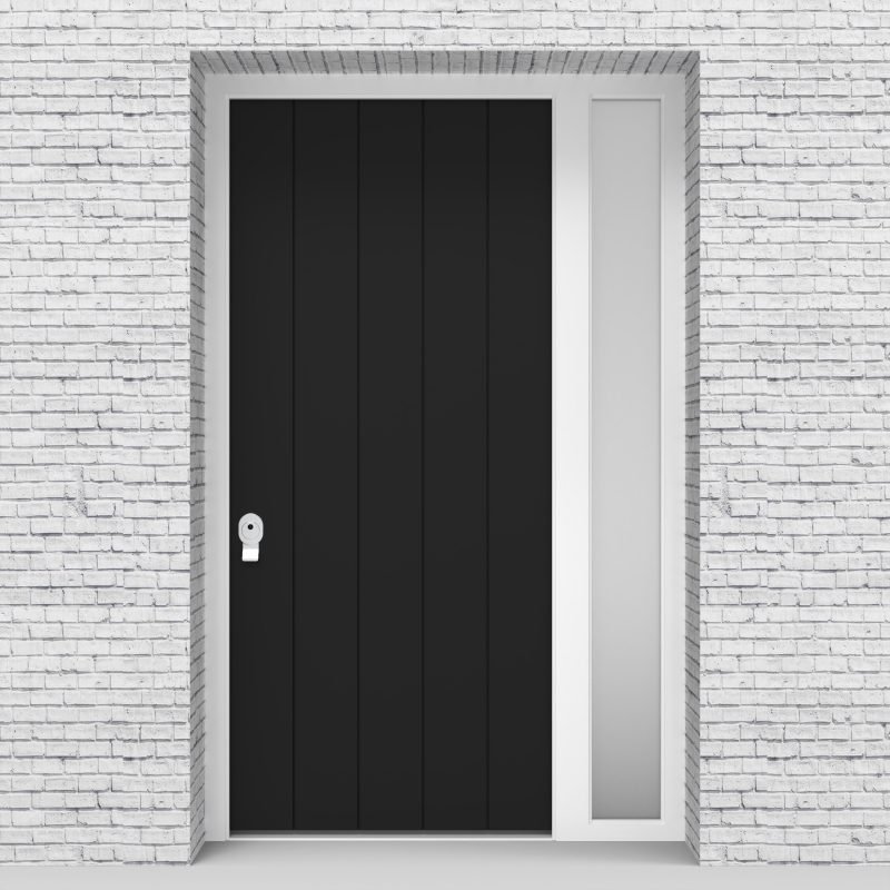 6.single Door With Right Side Panel 4 Vertical Lines Jet Black (ral9005)