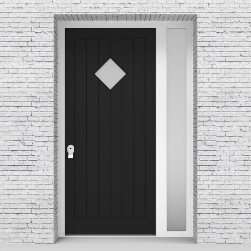 6.single Door With Right Side Panel 7 Vertical Lines With Diamond Pane Jet Black (ral9005)