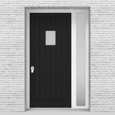 6.single Door With Right Side Panel 7 Vertical Lines With Rectangle Pane Jet Black (ral9005)