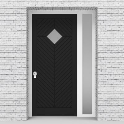 6.single Door With Right Side Panel Cottage Style With Diamond Pane Jet Black (ral9005)