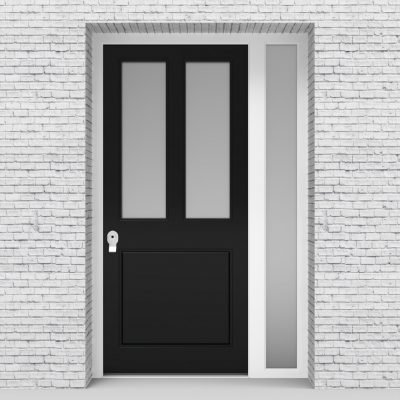 6.single Door With Right Side Panel Edwardian 3 Panel With 2 Glass Panes Jet Black (ral9005)