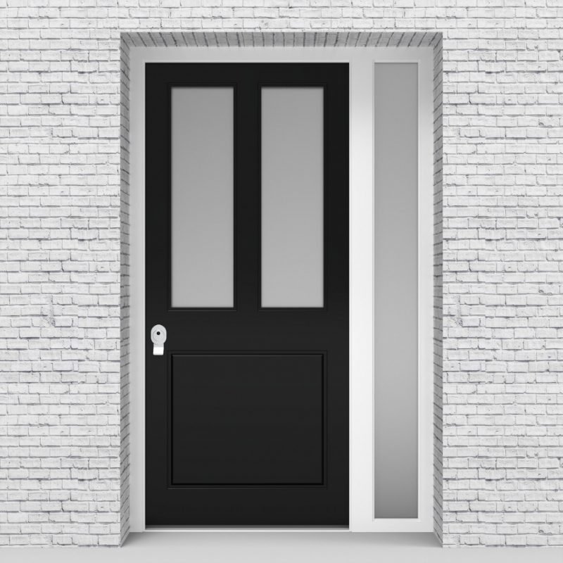 6.single Door With Right Side Panel Edwardian 3 Panel With 2 Glass Panes Jet Black (ral9005)