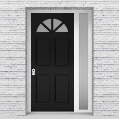6.single Door With Right Side Panel Edwardian 4 Panel With Arched Glass Pane Jet Black (ral9005)