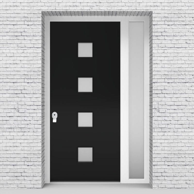 6.single Door With Right Side Panel Plain With 4 Glass Squares Jet Black (ral9005)