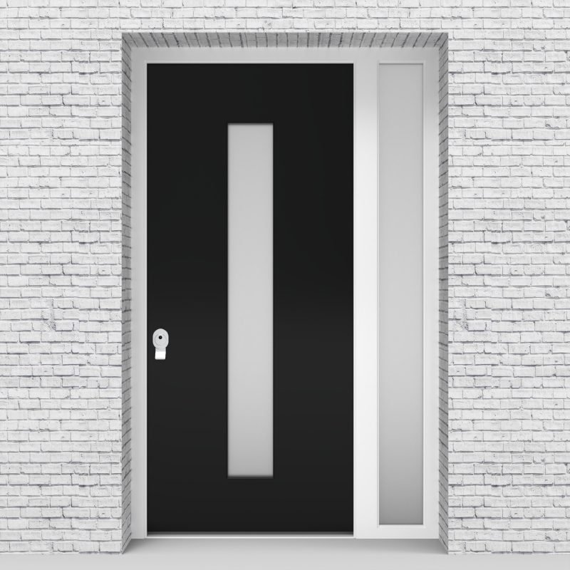 6.single Door With Right Side Panel Plain With Central Glass Jet Black (ral9005)