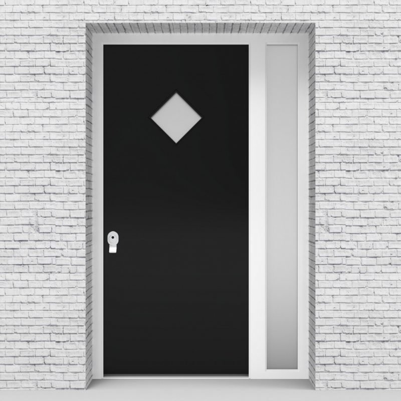 6.single Door With Right Side Panel Plain With Diamond Pane Jet Black (ral9005)