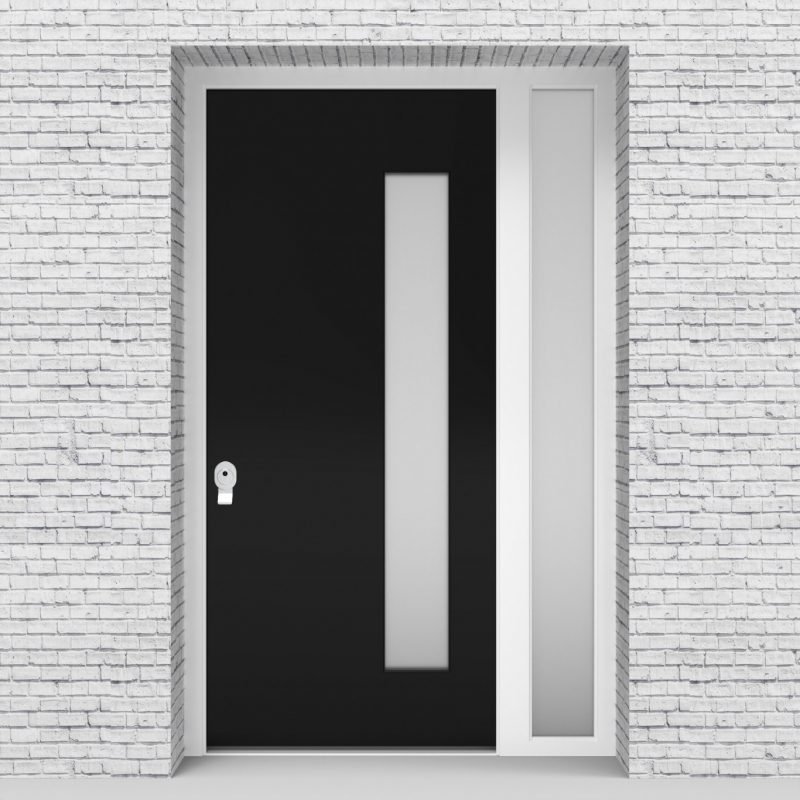 6.single Door With Right Side Panel Plain With Hinge Side Glass Jet Black (ral9005)
