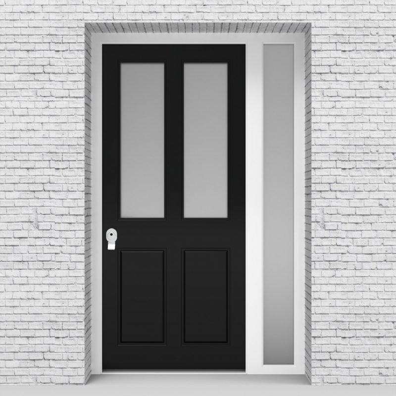 6.single Door With Right Side Panel Victorian 4 Panel With 2 Glass Panes Jet Black (ral9005)