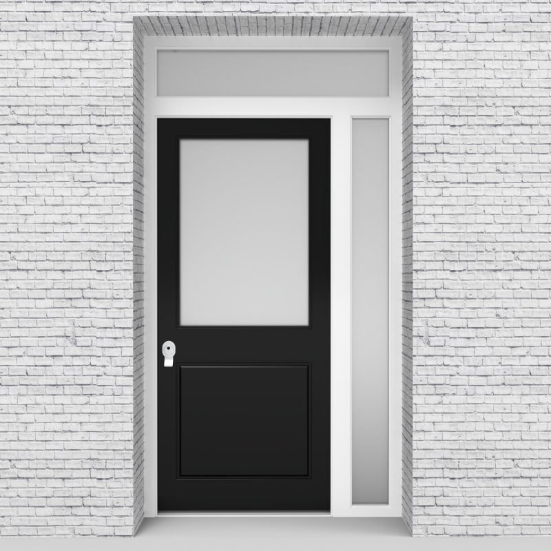 6.single Door With Right Side Panel And Transom 2 Panel With A Large Jet Black (ral9005)