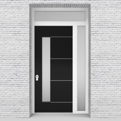 6.single Door With Right Side Panel And Transom 4 Aluminium Inlays With Lock Side Glass Jet Black (ral9005)