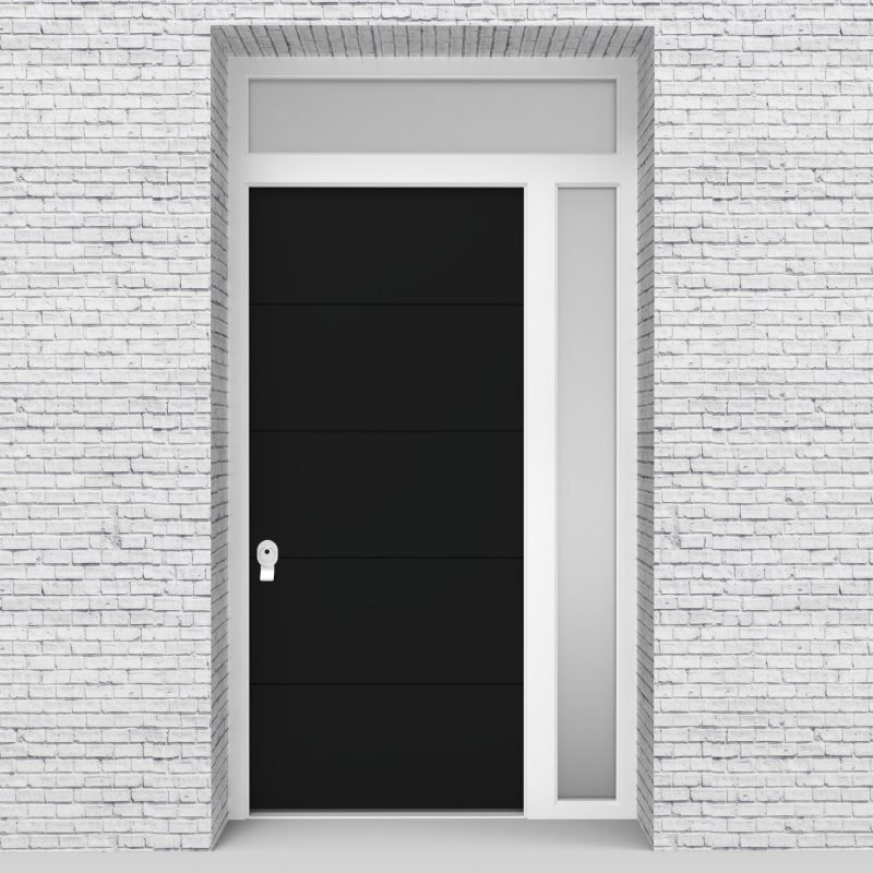 6.single Door With Right Side Panel And Transom 4 Horizontal Lines Jet Black (ral9005)