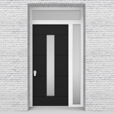 6.single Door With Right Side Panel And Transom 4 Horizontal Lines With Central Glass Jet Black (ral9005)