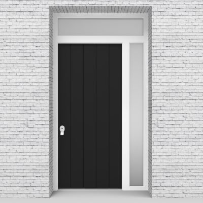6.single Door With Right Side Panel And Transom 4 Vertical Lines Jet Black (ral9005)