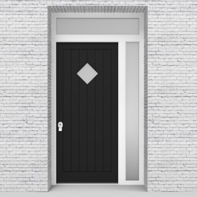 6.single Door With Right Side Panel And Transom 7 Vertical Lines With Diamond Pane Jet Black (ral9005)