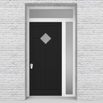 6.single Door With Right Side Panel And Transom Cottage Style With Diamond Pane Jet Black (ral9005)
