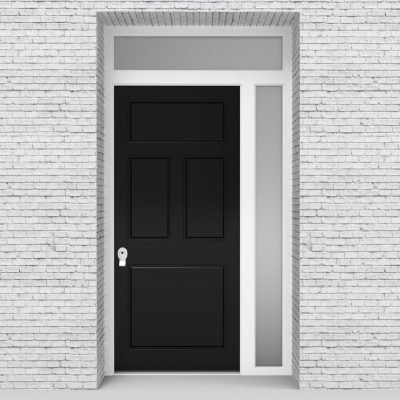 6.single Door With Right Side Panel And Transom Edwardian 4 Panel Jet Black (ral9005)