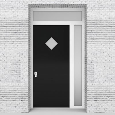 6.single Door With Right Side Panel And Transom Plain With Diamond Pane Jet Black (ral9005)