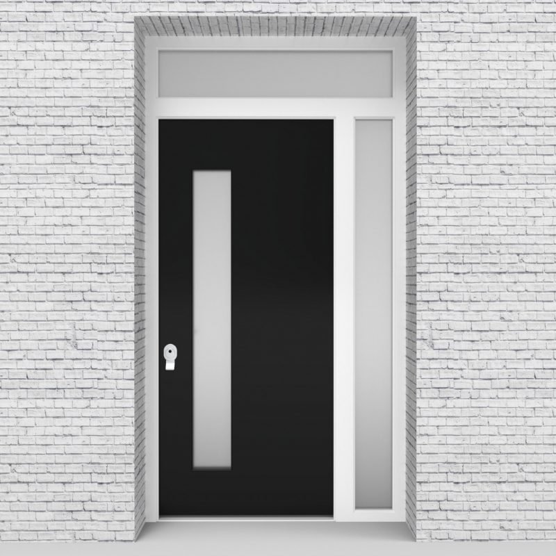 6.single Door With Right Side Panel And Transom Plain With Lock Side Glass Jet Black (ral9005)