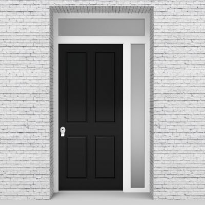 6.single Door With Right Side Panel And Transom Victorian 4 Panel Jet Black (ral9005)