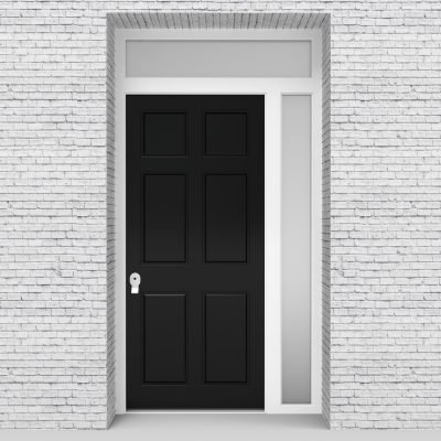 6.single Door With Right Side Panel And Transom Victorian 6 Panel Jet Black (ral9005)