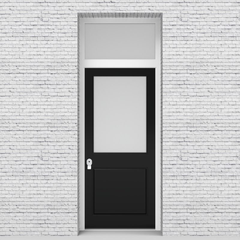 6.single Door With Transom 2 Panel With A Large Glass Pane Jet Black (ral9005)