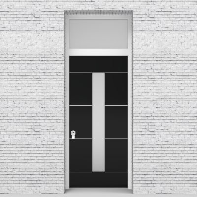 6.single Door With Transom 4 Aluminium Inlays With Central Glass Jet Black (ral9005)