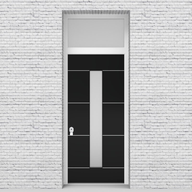 6.single Door With Transom 4 Aluminium Inlays With Central Glass Jet Black (ral9005)