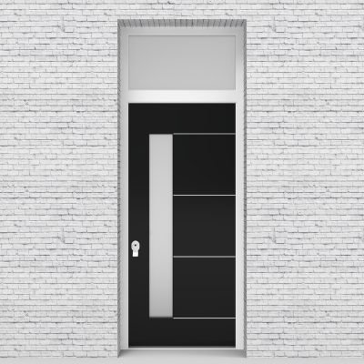 6.single Door With Transom 4 Aluminium Inlays With Lock Side Glass Jet Black (ral9005)