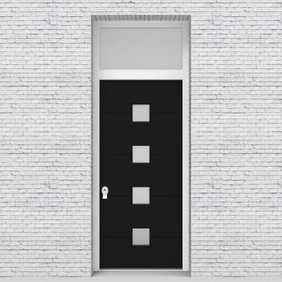 6.single Door With Transom 4 Horizontal Lines With 4 Glass Squares Jet Black (ral9005)