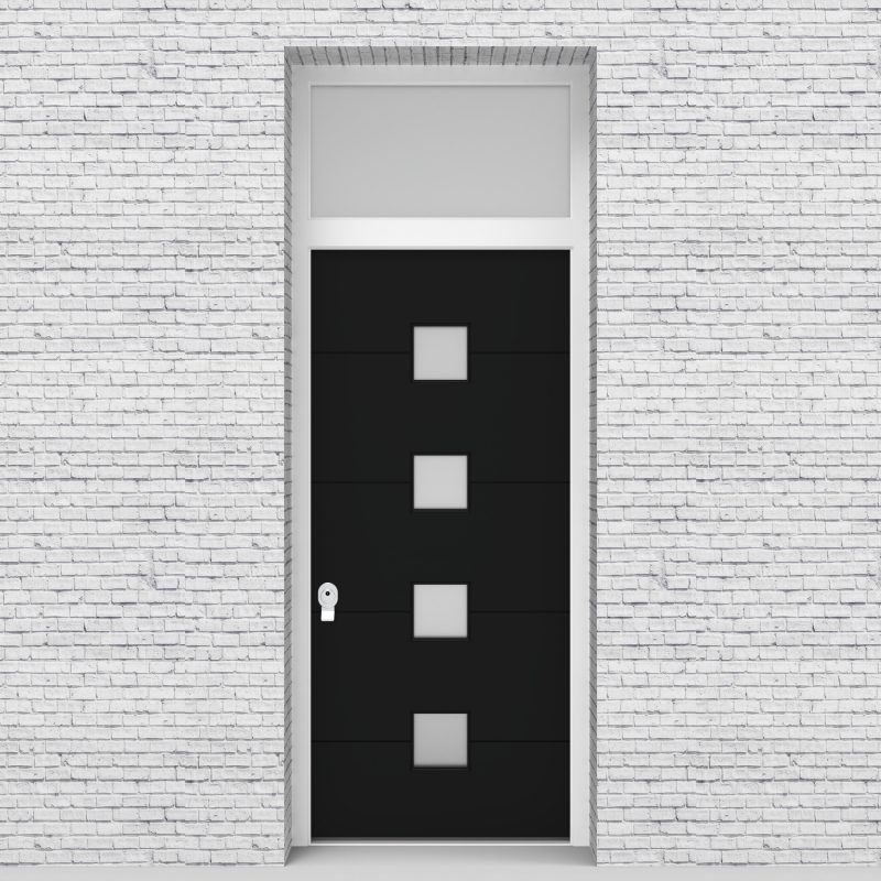 6.single Door With Transom 4 Horizontal Lines With 4 Glass Squares Jet Black (ral9005)