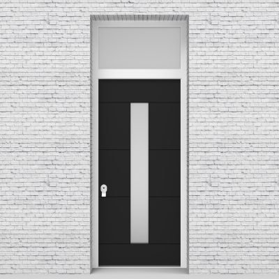 6.single Door With Transom 4 Horizontal Lines With Central Glass Jet Black (ral9005)