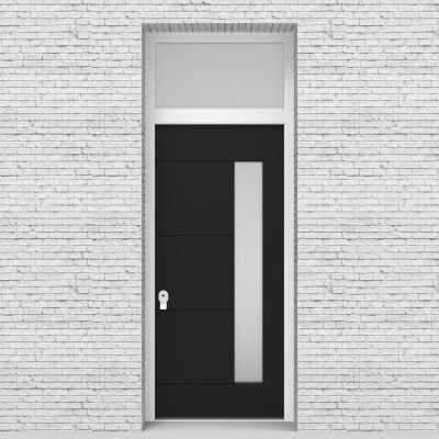 6.single Door With Transom 4 Horizontal Lines With Hinge Side Glass Jet Black (ral9005)