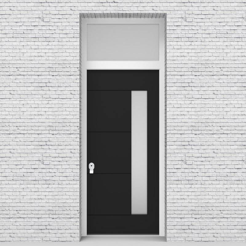 6.single Door With Transom 4 Horizontal Lines With Hinge Side Glass Jet Black (ral9005)