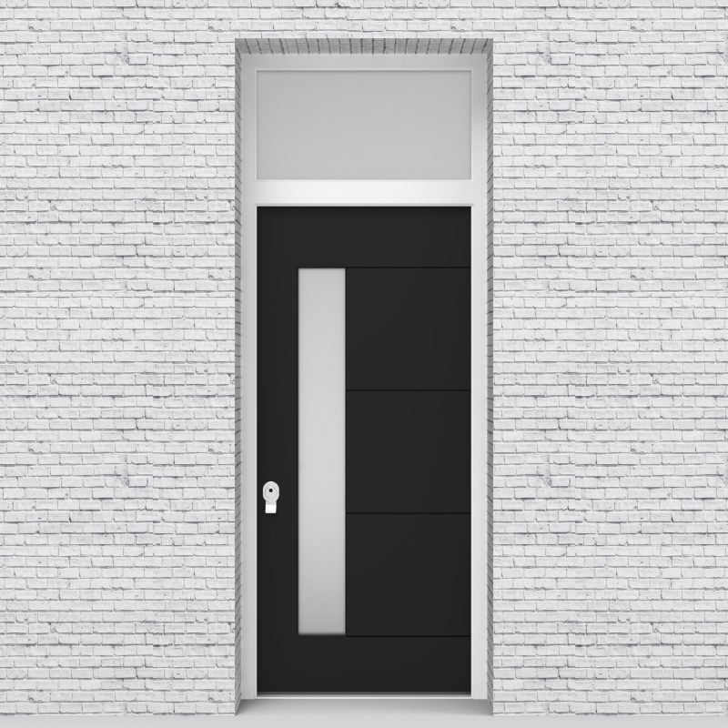 6.single Door With Transom 4 Horizontal Lines With Lock Side Glass Jet Black (ral9005)