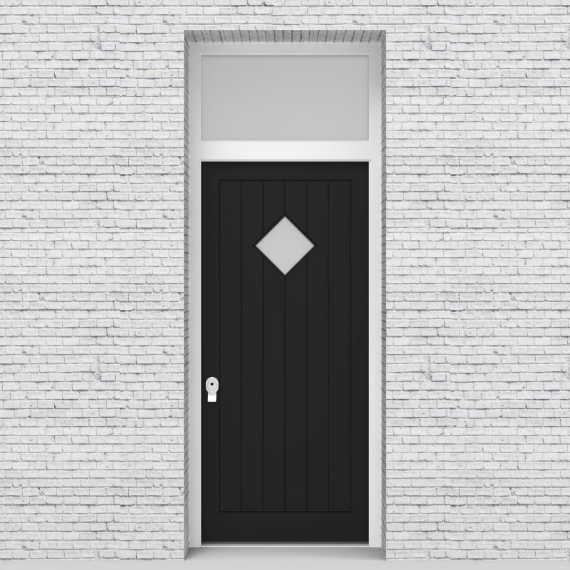 6.single Door With Transom 7 Vertical Lines With Diamond Pane Jet Black (ral9005)