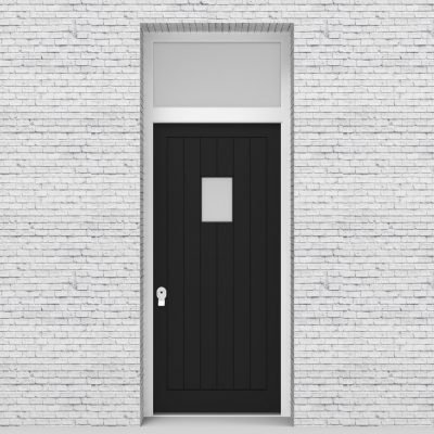 6.single Door With Transom 7 Vertical Lines With Rectangle Pane Jet Black (ral9005)