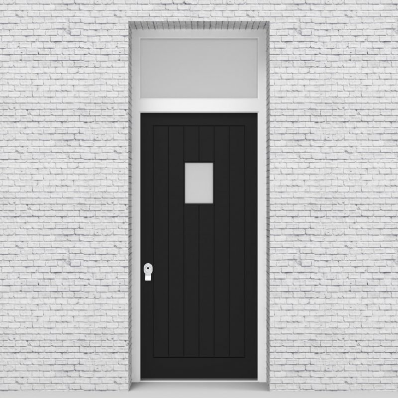 6.single Door With Transom 7 Vertical Lines With Rectangle Pane Jet Black (ral9005)