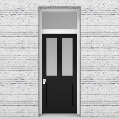 6.single Door With Transom Edwardian 3 Panel With 2 Glass Panes Jet Black (ral9005)