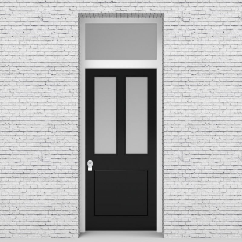 6.single Door With Transom Edwardian 3 Panel With 2 Glass Panes Jet Black (ral9005)