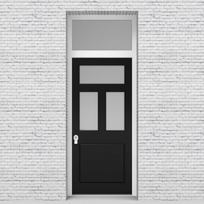 6.single Door With Transom Edwardian 4 Panel With 3 Glass Panes Jet Black (ral9005)