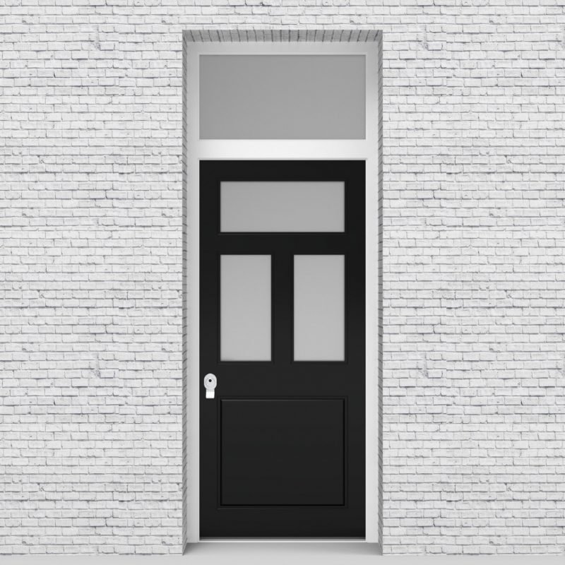 6.single Door With Transom Edwardian 4 Panel With 3 Glass Panes Jet Black (ral9005)